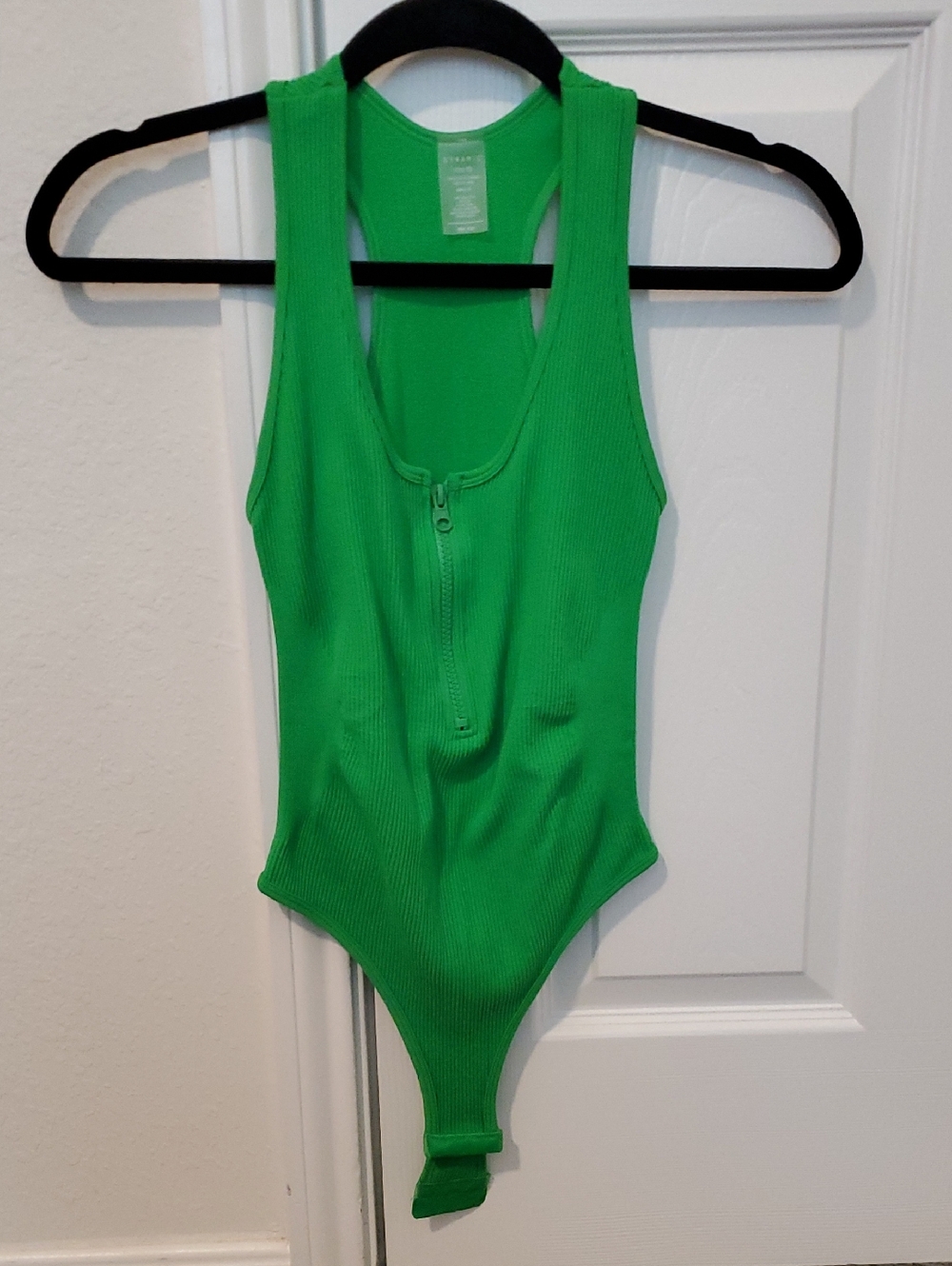 Green Ribbed Zip-Front One-Piece Bodysuit